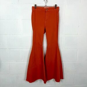 Free People Bell Bottom Jeans Flare Orange Stretch Hippie Boho 70s Festival 26